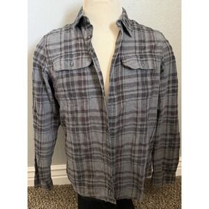 Prana Button Up Shirt Mens‎ Small Gray Flannel Long Sleeve Regular Fit Hiking